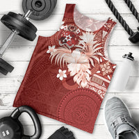 Tonga Ngatu Motifs Men Tank Top With Coat Of Arms Red LT05 - Polynesian Pride