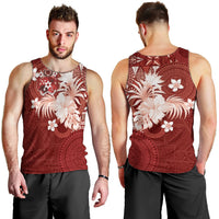 Tonga Ngatu Motifs Men Tank Top With Coat Of Arms Red LT05 - Polynesian Pride