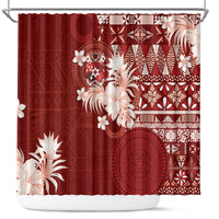 Tonga Ngatu Motifs Shower Curtain With Coat Of Arms Red LT05 Red - Polynesian Pride