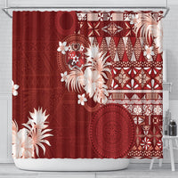 Tonga Ngatu Motifs Shower Curtain With Coat Of Arms Red LT05 - Polynesian Pride