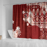 Tonga Ngatu Motifs Shower Curtain With Coat Of Arms Red LT05 - Polynesian Pride