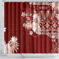 Tonga Ngatu Motifs Shower Curtain With Coat Of Arms Red LT05 - Polynesian Pride