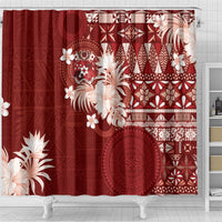 Tonga Ngatu Motifs Shower Curtain With Coat Of Arms Red LT05 - Polynesian Pride