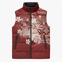 Tonga Ngatu Motifs Sleeveless Puffer Jacket With Coat Of Arms Red