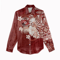 Tonga Ngatu Motifs Women Casual Shirt With Coat Of Arms Red