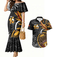 Personalised Papua New Guinea Couples Matching Mermaid Dress and Hawaiian Shirt Happy Independence Day LT05 Black - Polynesian Pride