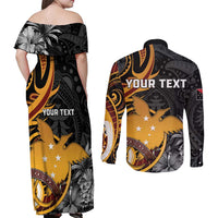 Personalised Papua New Guinea Couples Matching Off Shoulder Maxi Dress and Long Sleeve Button Shirt Happy 50th Independence Anniversary - Polynesian Pride
