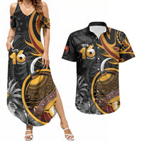 Personalised Papua New Guinea Couples Matching Summer Maxi Dress and Hawaiian Shirt Happy Independence Day LT05 Black - Polynesian Pride