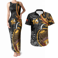 Personalised Papua New Guinea Couples Matching Tank Maxi Dress and Hawaiian Shirt Happy Independence Day LT05 Black - Polynesian Pride