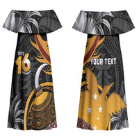 Personalised Papua New Guinea Family Matching Off Shoulder Maxi Dress and Hawaiian Shirt Happy Independence Day LT05 Mom's Dress Black - Polynesian Pride