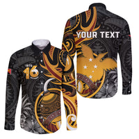 Personalised Papua New Guinea Family Matching Off Shoulder Maxi Dress and Hawaiian Shirt Happy Independence Day LT05 Dad's Shirt - Long Sleeve Black - Polynesian Pride