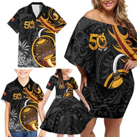 Personalised Papua New Guinea Family Matching Off Shoulder Short Dress and Hawaiian Shirt Happy 50th Independence Anniversary - Polynesian Pride
