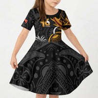 Personalised Papua New Guinea Kid Short Sleeve Dress Happy Independence Day LT05 KID Black - Polynesian Pride
