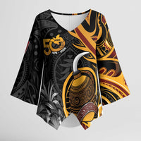 Personalised Papua New Guinea Kimono Sleeve Blouse Happy Independence Day LT05 Female Black - Polynesian Pride
