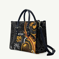 Personalised Papua New Guinea Leather Bag Happy Independence Day LT05 Black - Polynesian Pride