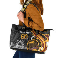 Personalised Papua New Guinea Leather Tote Bag Happy 50th Independence Anniversary - Polynesian Pride