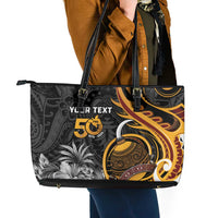 Personalised Papua New Guinea Leather Tote Bag Happy 50th Independence Anniversary - Polynesian Pride