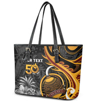 Personalised Papua New Guinea Leather Tote Bag Happy Independence Day LT05 - Polynesian Pride