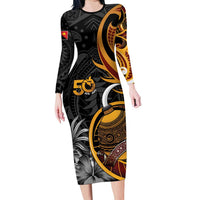 Personalised Papua New Guinea Long Sleeve Bodycon Dress Happy Independence Day LT05 Long Dress Black - Polynesian Pride