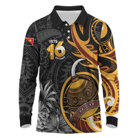 Personalised Papua New Guinea Long Sleeve Polo Shirt Happy Independence Day LT05 Black - Polynesian Pride