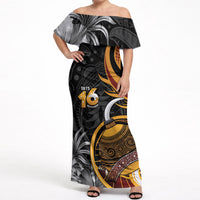 Personalised Papua New Guinea Off Shoulder Maxi Dress Happy Independence Day LT05 Women Black - Polynesian Pride