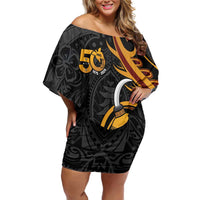 Personalised Papua New Guinea Off Shoulder Short Dress Happy Independence Day LT05 Women Black - Polynesian Pride