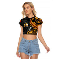 Personalised Papua New Guinea Raglan Cropped T Shirt Happy Independence Day LT05 Female Black - Polynesian Pride