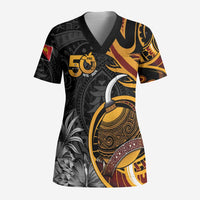 Personalised Papua New Guinea Scrub Top Happy Independence Day LT05 Adult Black - Polynesian Pride