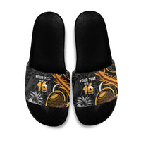 Personalised Papua New Guinea Slide Sandals Happy Independence Day LT05 Black - Polynesian Pride