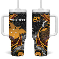 Personalised Papua New Guinea Tumbler With Handle Happy Independence Day LT05 One Size: 40 oz Black - Polynesian Pride