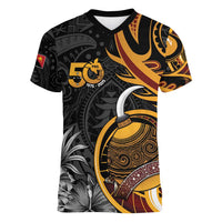 Personalised Papua New Guinea Women V-Neck T-Shirt Happy Independence Day LT05 Female Black - Polynesian Pride
