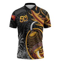 Personalised Papua New Guinea Zipper Polo Shirt Happy Independence Day LT05 Black - Polynesian Pride