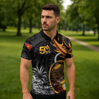 Papua New Guinea Zipper Polo Shirt Happy 50th Independence Anniversary - Polynesian Pride