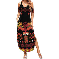 Papua Batik Motif Family Matching Summer Maxi Dress and Hawaiian Shirt Papua Spirit Black Version - Polynesian Pride