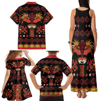 Papua Batik Motif Family Matching Tank Maxi Dress and Hawaiian Shirt Papua Spirit Black Version - Polynesian Pride