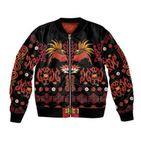 Papua Batik Motif Sleeve Zip Bomber Jacket Papua Spirit Black Version - Polynesian Pride