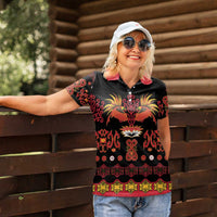 Papua Batik Motif Women Polo Shirt Papua Spirit Black Version - Polynesian Pride