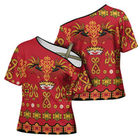 Papua Batik Motif Cross Shoulder Shirt Papua Spirit Red Version - Polynesian Pride
