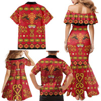 Papua Batik Motif Family Matching Mermaid Dress and Hawaiian Shirt Papua Spirit Red Version - Polynesian Pride