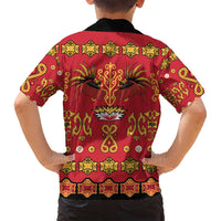 Papua Batik Motif Family Matching Off Shoulder Short Dress and Hawaiian Shirt Papua Spirit Red Version - Polynesian Pride