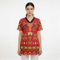 Papua Batik Motif Scrub Top Papua Spirit Red Version - Polynesian Pride