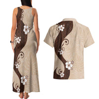Polynesia Hibiscus Couples Matching Tank Maxi Dress and Hawaiian Shirt Cameo Curve Motif - Polynesian Pride