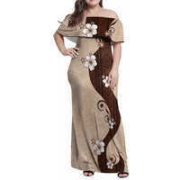 Polynesia Hibiscus Family Matching Off Shoulder Maxi Dress and Hawaiian Shirt Cameo Curve Motif - Polynesian Pride