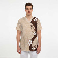 Polynesia Hibiscus Scrub Top Cameo Curve Motif - Polynesian Pride
