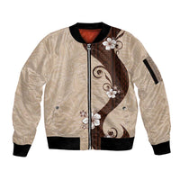 Polynesia Hibiscus Sleeve Zip Bomber Jacket Cameo Curve Motif - Polynesian Pride