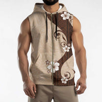 Polynesia Hibiscus Sleeveless Zip Hoodie Cameo Curve Motif - Polynesian Pride
