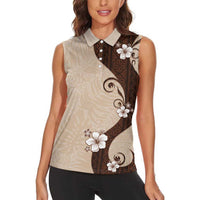 Polynesia Hibiscus Women Sleeveless Polo Shirt Cameo Curve Motif - Polynesian Pride