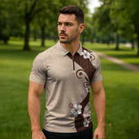 Polynesia Hibiscus Zipper Polo Shirt Cameo Curve Motif - Polynesian Pride
