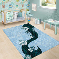 Polynesia Hibiscus Area Rug Sky Blue Curve Motif - Polynesian Pride