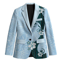 Polynesia Hibiscus Blazer Sky Blue Curve Motif - Polynesian Pride